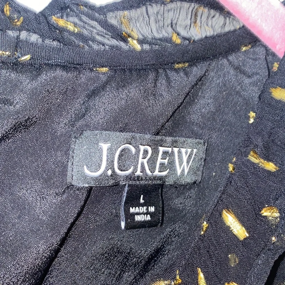 J. Crew Black Blouse with Metallic Gold Dot Pattern. Size Large